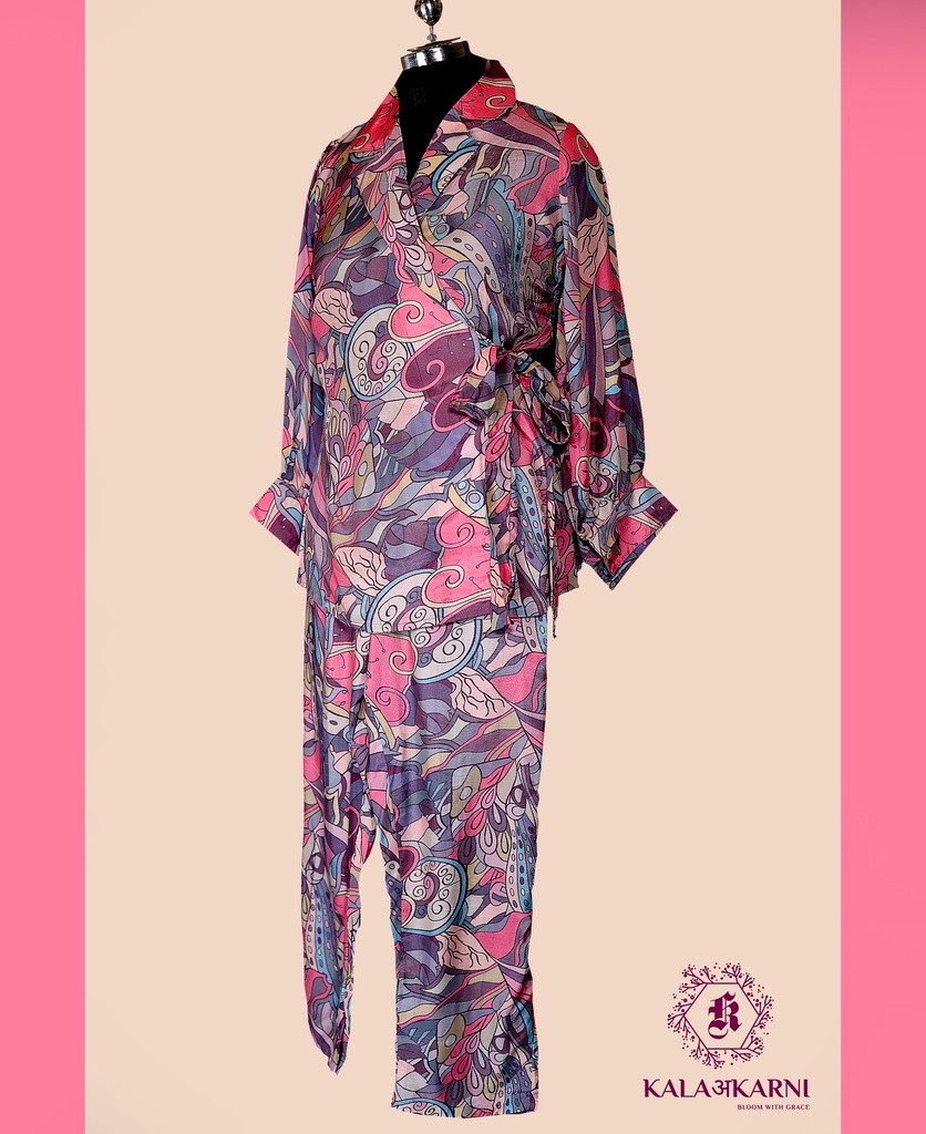 Muslin Silk | Printed | Co-ord Set with Pants | Multicolor | Knot Pattern