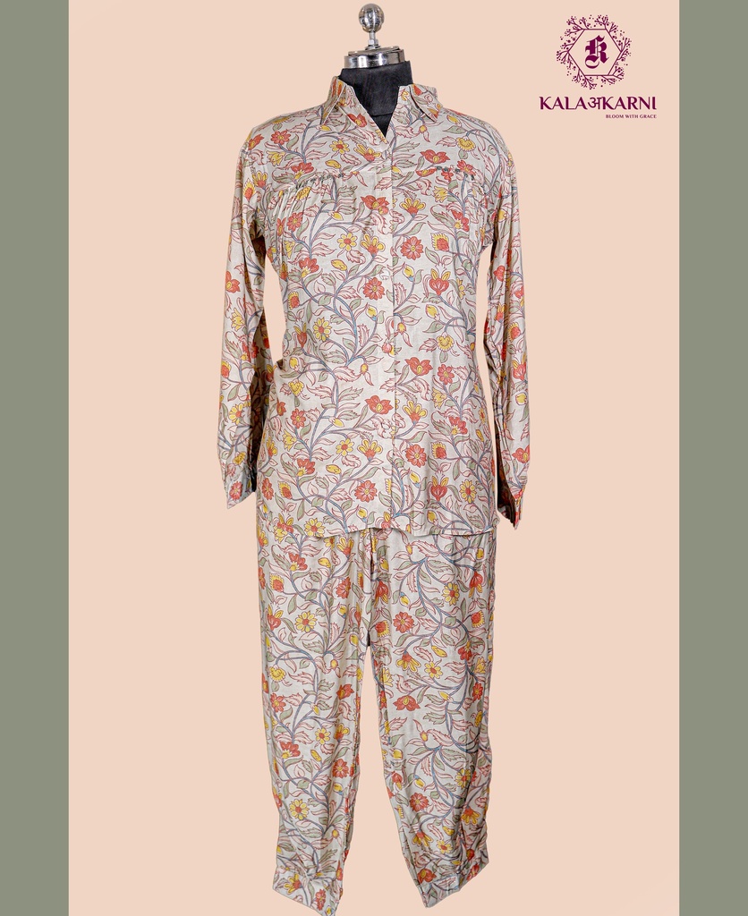 Muslin Silk | Floral Print | Co-ord Set with Pants | Multicolor