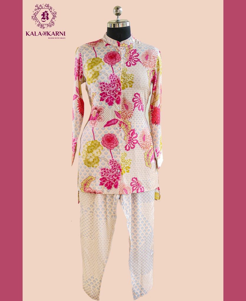 Muslin Silk | Floral Print | Co-ord Set with Pants | Multicolor